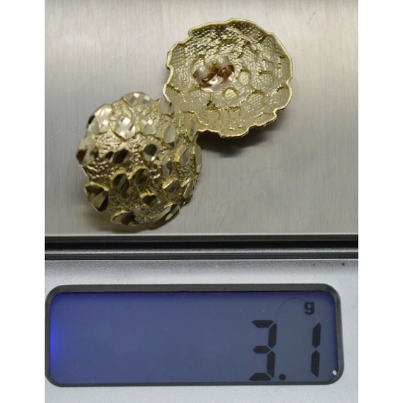 Real 10K Yellow Gold Large Round Diamond Cut Nugget Stud Earrings 18.6mm - Picture 6 of 7